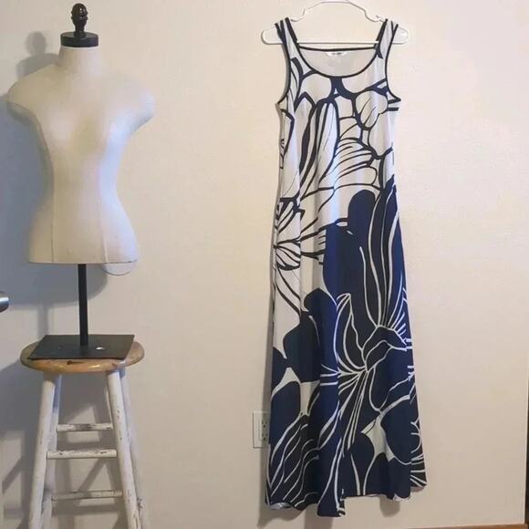 eShakti white and blue floral maxi dress with pockets Small - Picture 1 of 7